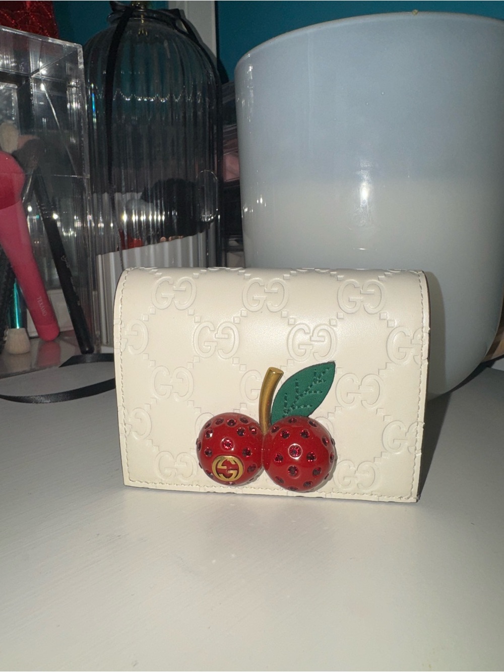 Cream/White Gucci Cherry Wallet
